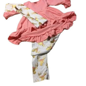 Girls Homemade Pantsuit with Scarf Gold Deers 4T